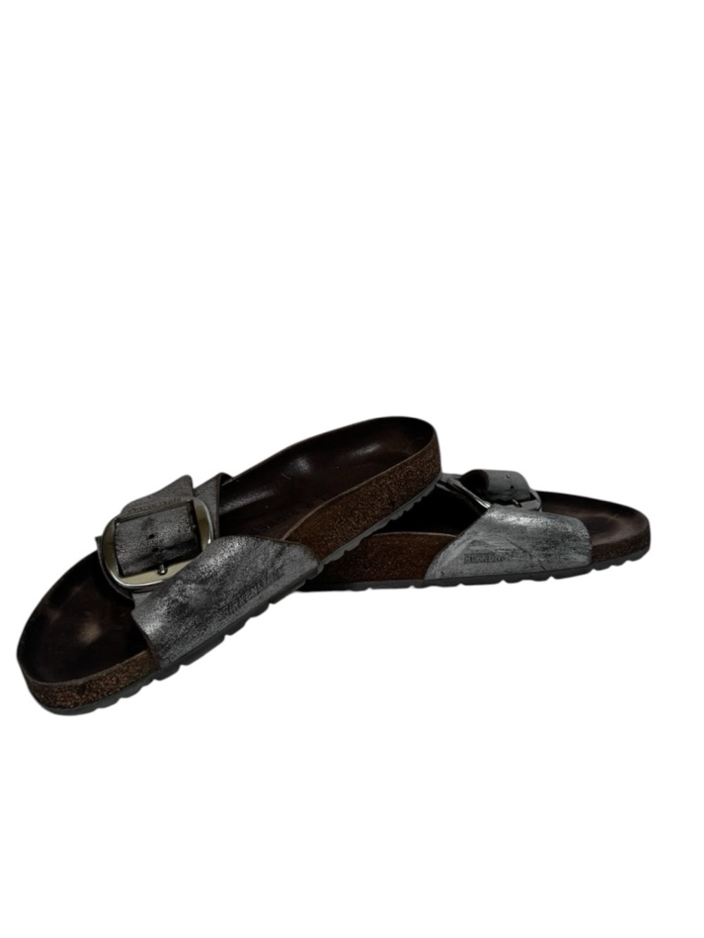 Birkenstock Madrid Big Buckle Leather Metallic Silver 9 Sandals Slides 40 Flats - Picture 11 of 16